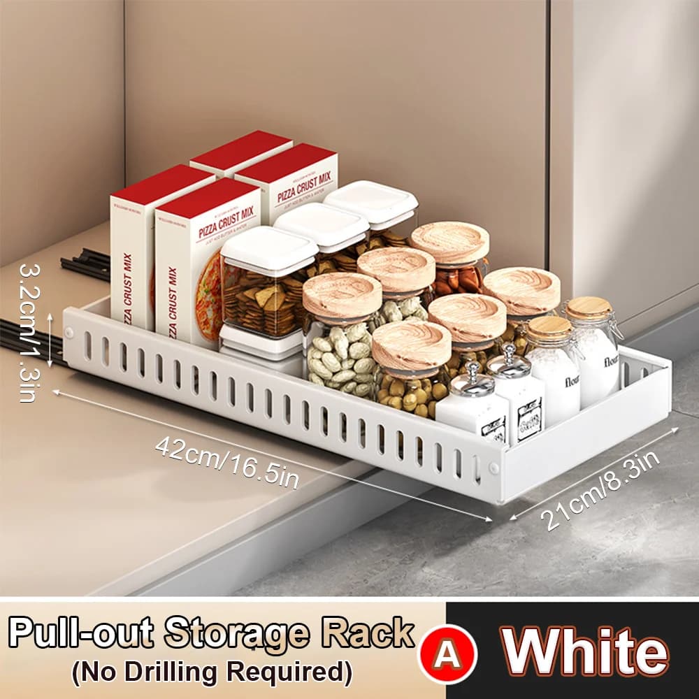 Hot SaleMultifunctional Pull-out Sliding Kitchen Storage Rack Drawer Organizer for Pan Lids Spices Bowls Plates Cookware Storage