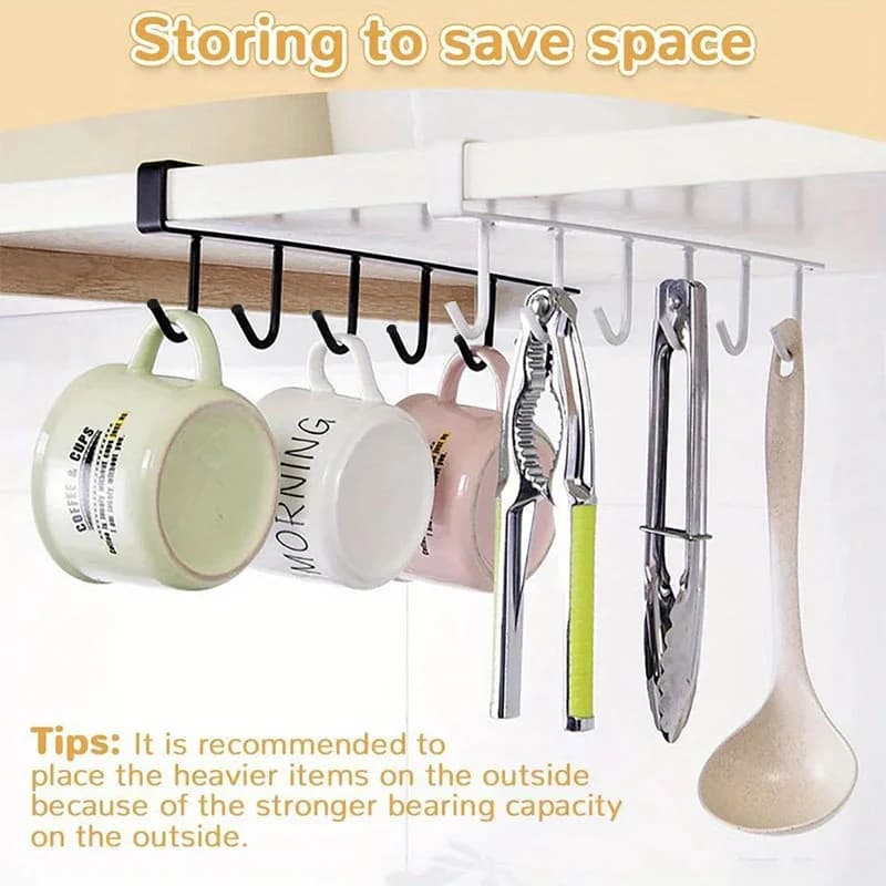 1pc Kitchen Shelf Storage Clothes Hanging Organizer Cup Holder Glass Mug Holder 6 Hooks Storage Rack