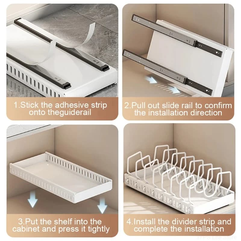 Hot SaleMultifunctional Pull-out Sliding Kitchen Storage Rack Drawer Organizer for Pan Lids Spices Bowls Plates Cookware Storage