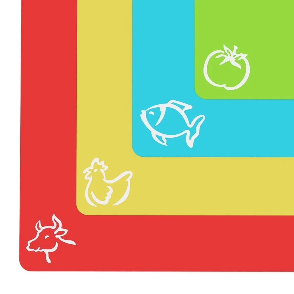 Flexible Plastic Non Slip Chopping Board Set Of 4 With Food Icons Kitchen Cutting Mats
