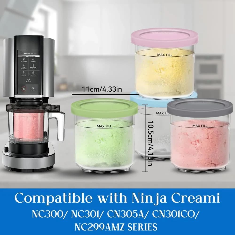 Creami Pints and Lids for Ninja - 4 pack Creamy Icecream Containers Cups Jars Tubs Canisters Set, Smoothie Pot Compatible