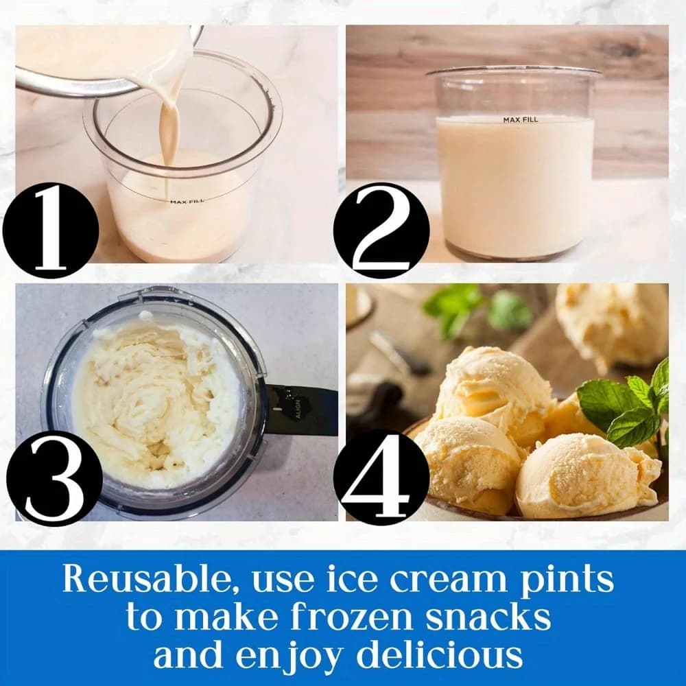Creami Pints and Lids for Ninja - 4 pack Creamy Icecream Containers Cups Jars Tubs Canisters Set, Smoothie Pot Compatible