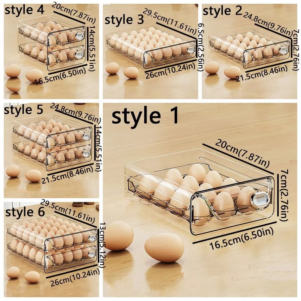 Transparent Egg Storage Box Double Layer Clear Plastic Egg Holder Time Scale Large Capacity Egg Storage Rack Drawer Organizer