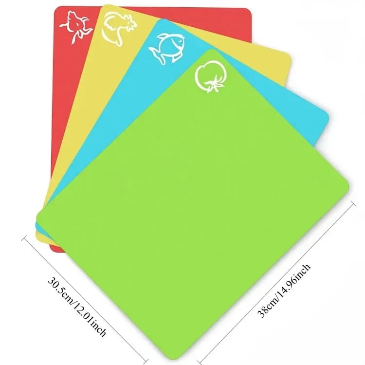 Flexible Plastic Non Slip Chopping Board Set Of 4 With Food Icons Kitchen Cutting Mats